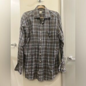 Peter Millar Plaid Blue Yellow Mens Large Button Down Long Sleeve Cotton